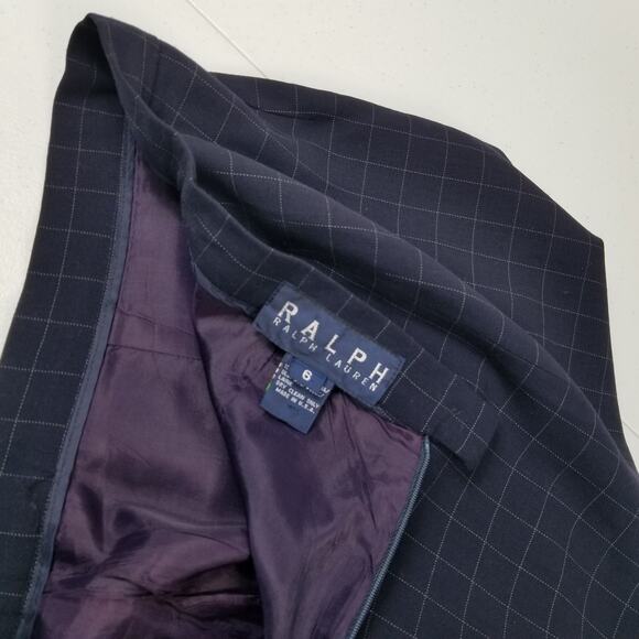 Ralph Lauren Black Cream Check Wool Skirt Lined Blue Label Vintage Nice! Size 6 - Picture 3 of 7